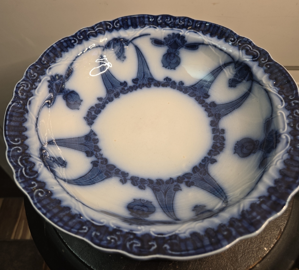 Antique Flow Blue and White Wood & Son Coronia Royal Porcelain Bowl